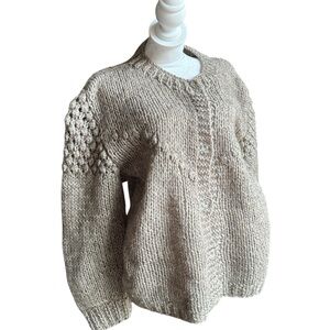 Sweater Stop Wool Blend Cozy Chunky Cable Knit Women's Cardigan  - Beige